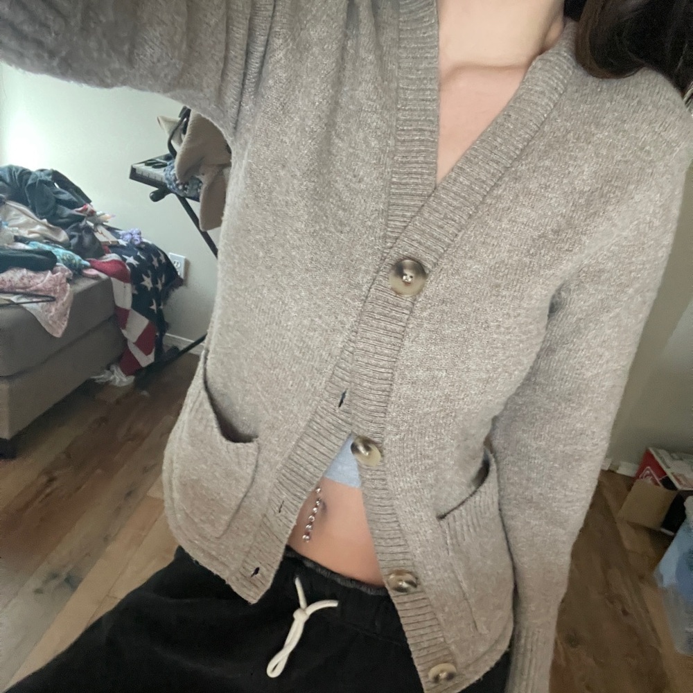 Soft Taupe Knit Button Cardigan - Picture 2 of 4